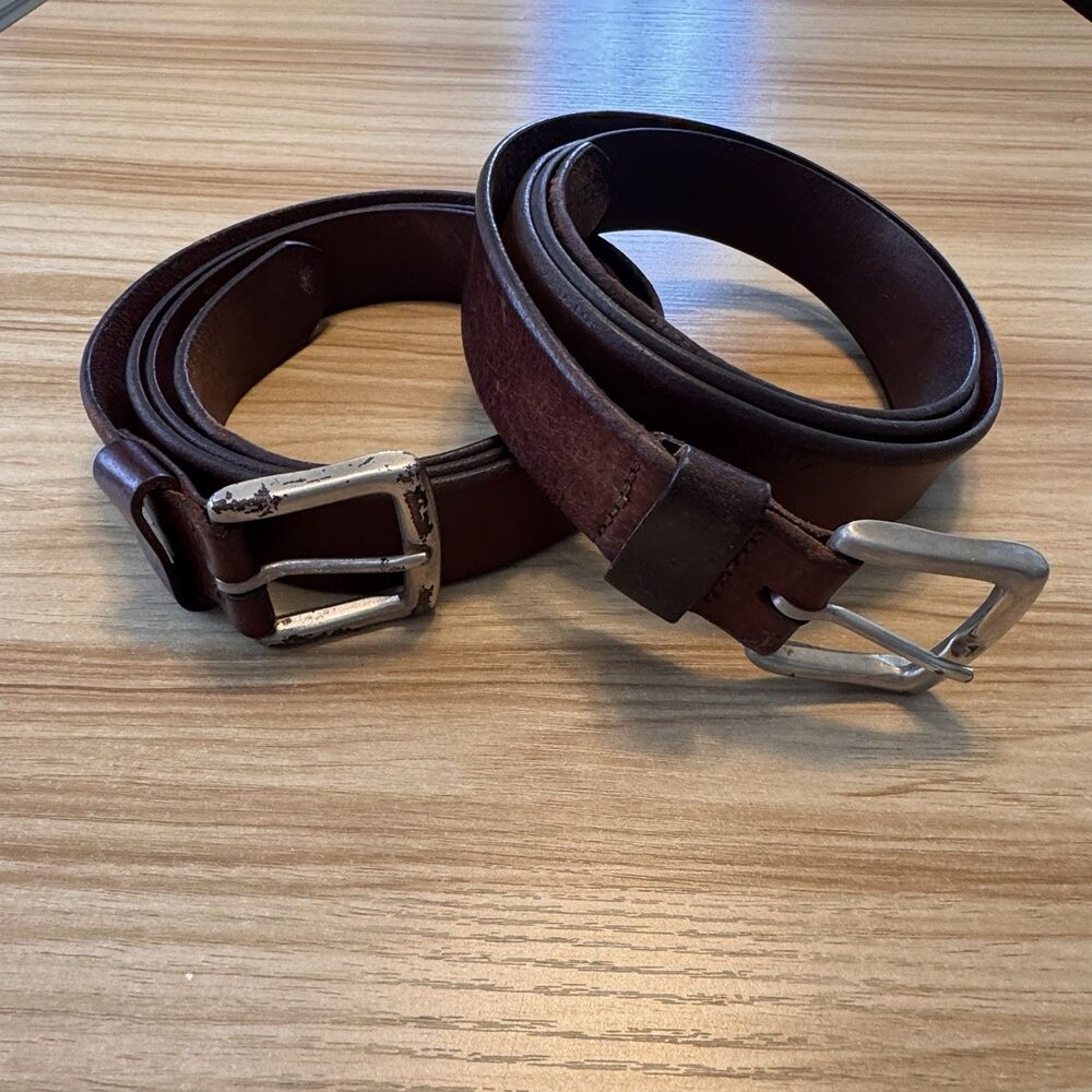 Vintage Wrangler Belts 52 / 130 Set of 2 Brown Leather Rugged Western Distressed